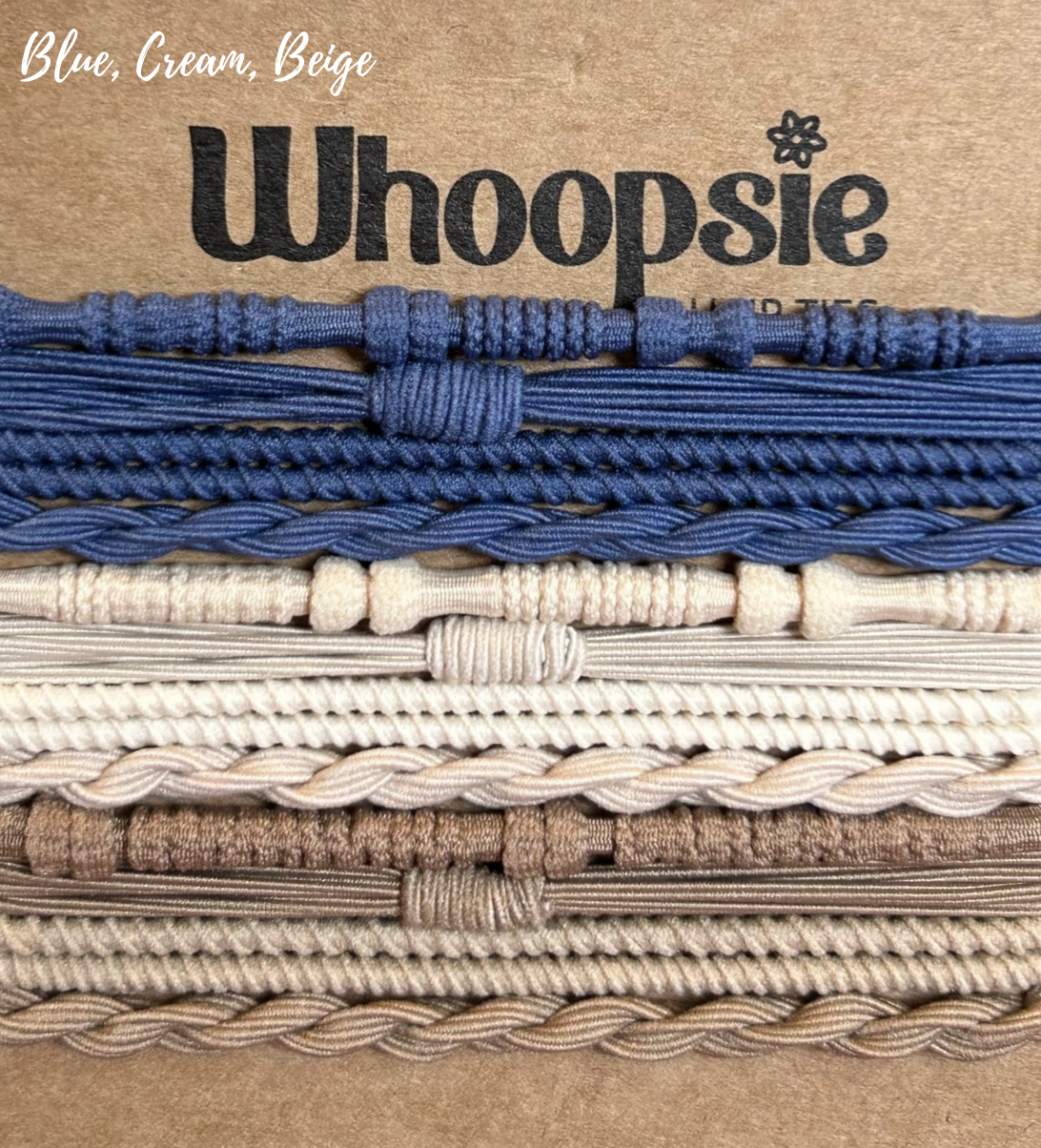Boho Hair Tie Bracelets | Blue, Cream, Beige Combo
